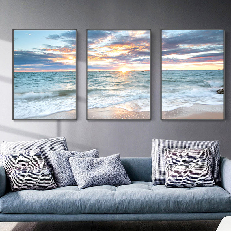 Vast Sea Scenery Canvas Print for Dining Room Photography Wall Art Decor, Set of Three Blue Clearhalo 'Art Gallery' 'Canvas Art' 'Coastal Art Gallery' 'Nautical' Arts' 1765793