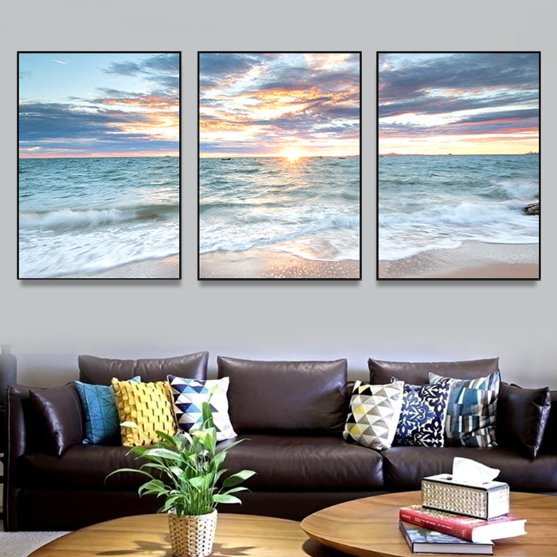 Vast Sea Scenery Canvas Print for Dining Room Photography Wall Art Decor, Set of Three Clearhalo 'Art Gallery' 'Canvas Art' 'Coastal Art Gallery' 'Nautical' Arts' 1765795