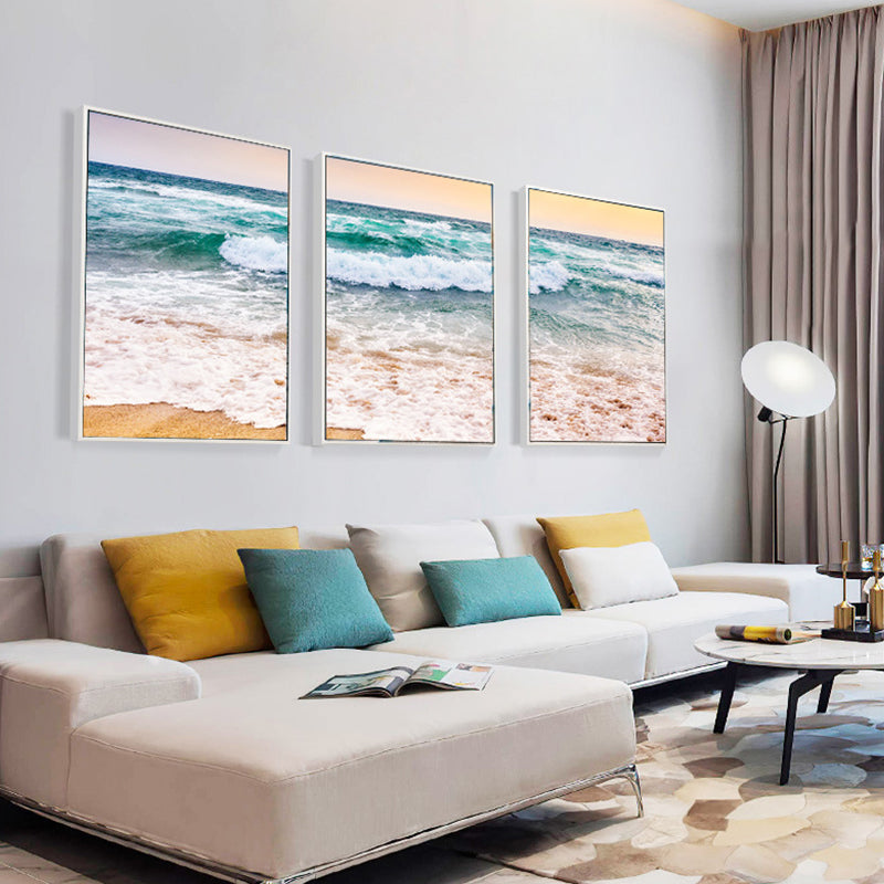 Vast Sea Scenery Canvas Print for Dining Room Photography Wall Art Decor, Set of Three Green Clearhalo 'Art Gallery' 'Canvas Art' 'Coastal Art Gallery' 'Nautical' Arts' 1765800