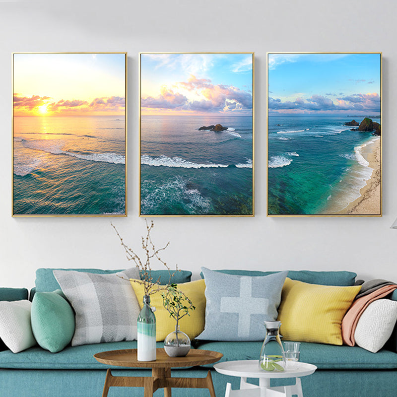 Vast Sea Scenery Canvas Print for Dining Room Photography Wall Art Decor, Set of Three Dark Blue Clearhalo 'Art Gallery' 'Canvas Art' 'Coastal Art Gallery' 'Nautical' Arts' 1765804