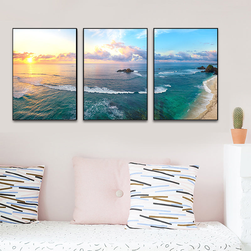 Vast Sea Scenery Canvas Print for Dining Room Photography Wall Art Decor, Set of Three Clearhalo 'Art Gallery' 'Canvas Art' 'Coastal Art Gallery' 'Nautical' Arts' 1765805
