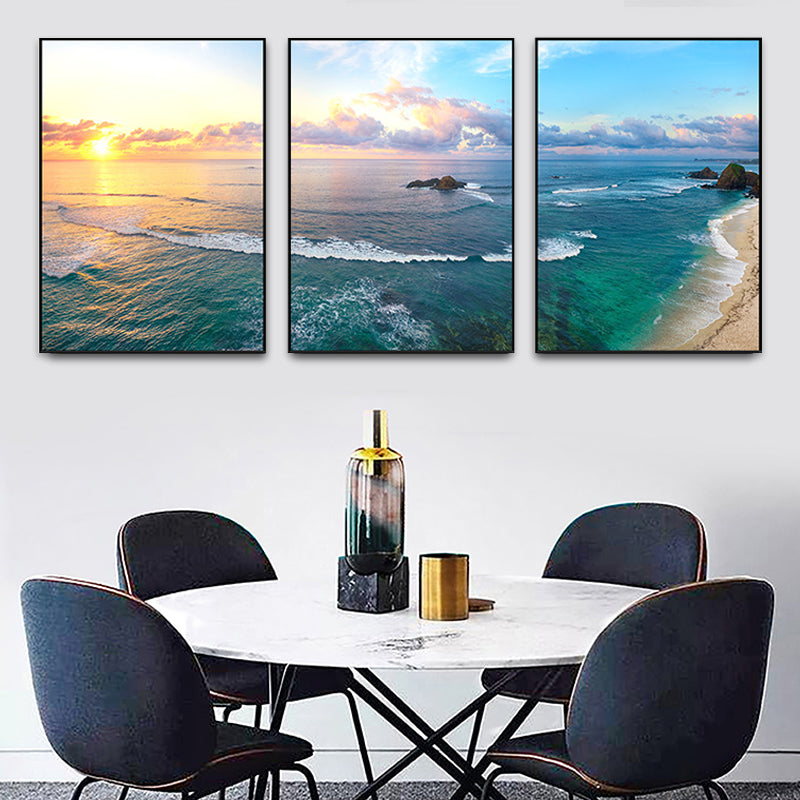 Vast Sea Scenery Canvas Print for Dining Room Photography Wall Art Decor, Set of Three Clearhalo 'Art Gallery' 'Canvas Art' 'Coastal Art Gallery' 'Nautical' Arts' 1765806