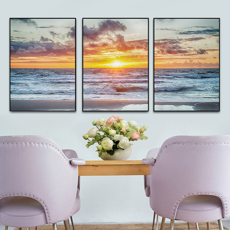 Vast Sea Scenery Canvas Print for Dining Room Photography Wall Art Decor, Set of Three Clearhalo 'Art Gallery' 'Canvas Art' 'Coastal Art Gallery' 'Nautical' Arts' 1765809