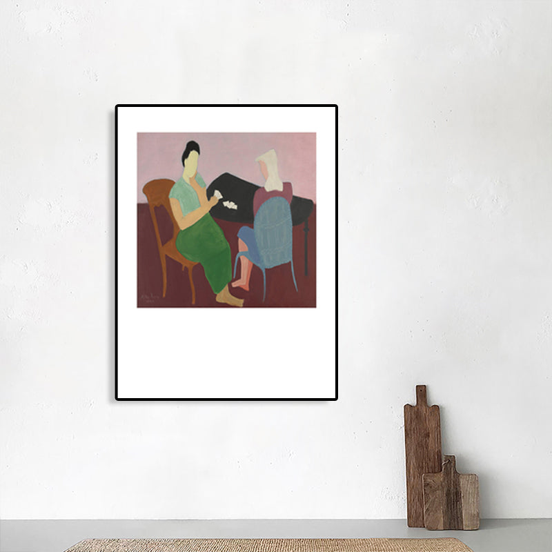 Human Activities Scene Art Print Abstract Expressionism Canvas Textured Painting in Soft Color Pink Clearhalo 'Arts' 'Canvas Art' 1765881