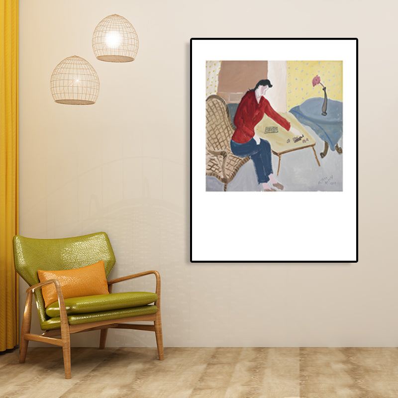 Human Activities Scene Art Print Abstract Expressionism Canvas Textured Painting in Soft Color Red Clearhalo 'Arts' 'Canvas Art' 1765892