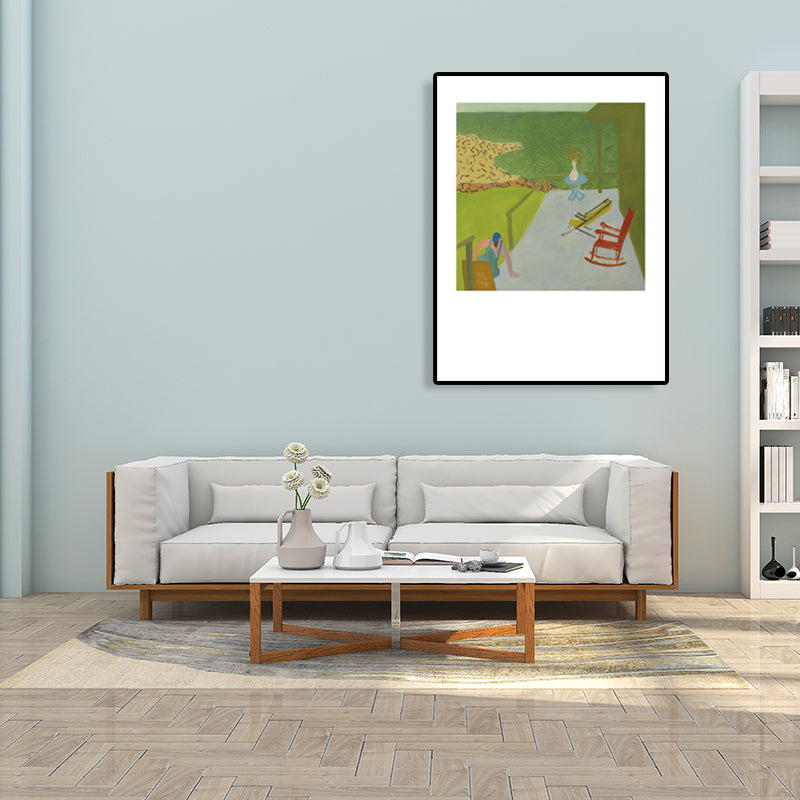 Human Activities Scene Art Print Abstract Expressionism Canvas Textured Painting in Soft Color Green Clearhalo 'Arts' 'Canvas Art' 1765900