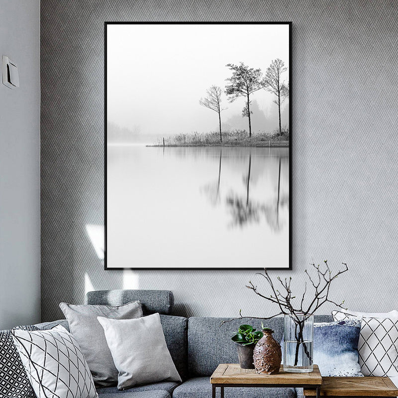 Riverside Landscape Wall Art Decor Vintage Style Canvas Textured Painting in Gray Grey Clearhalo 'Arts' 'Canvas Art' 1765911