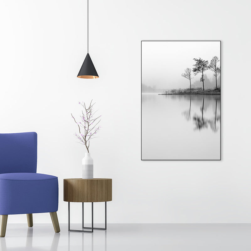 Riverside Landscape Wall Art Decor Vintage Style Canvas Textured Painting in Gray Clearhalo 'Arts' 'Canvas Art' 1765912