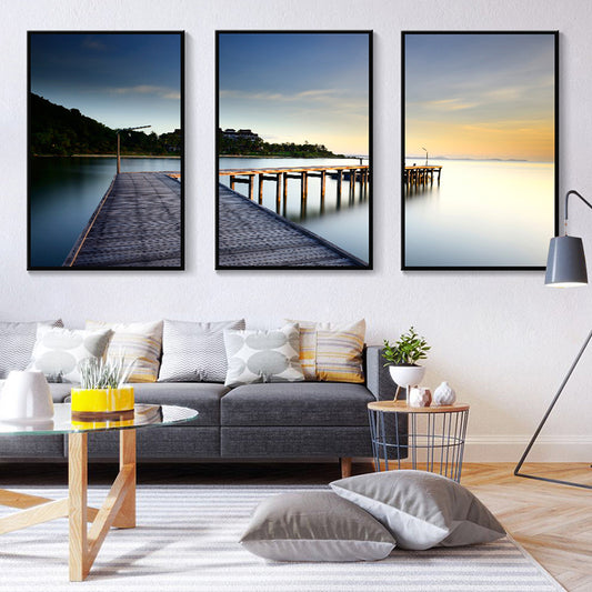 Bridge Scenery Canvas Print Multi-Piece Modern Style for Girls Bedroom Painting, Set of Three Blue Clearhalo 'Art Gallery' 'Canvas Art' 'Contemporary Art Gallery' 'Modern' Arts' 1765918