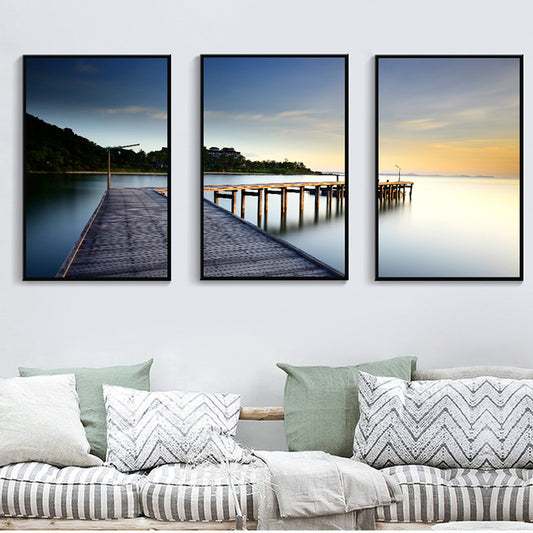 Bridge Scenery Canvas Print Multi-Piece Modern Style for Girls Bedroom Painting, Set of Three Clearhalo 'Art Gallery' 'Canvas Art' 'Contemporary Art Gallery' 'Modern' Arts' 1765919