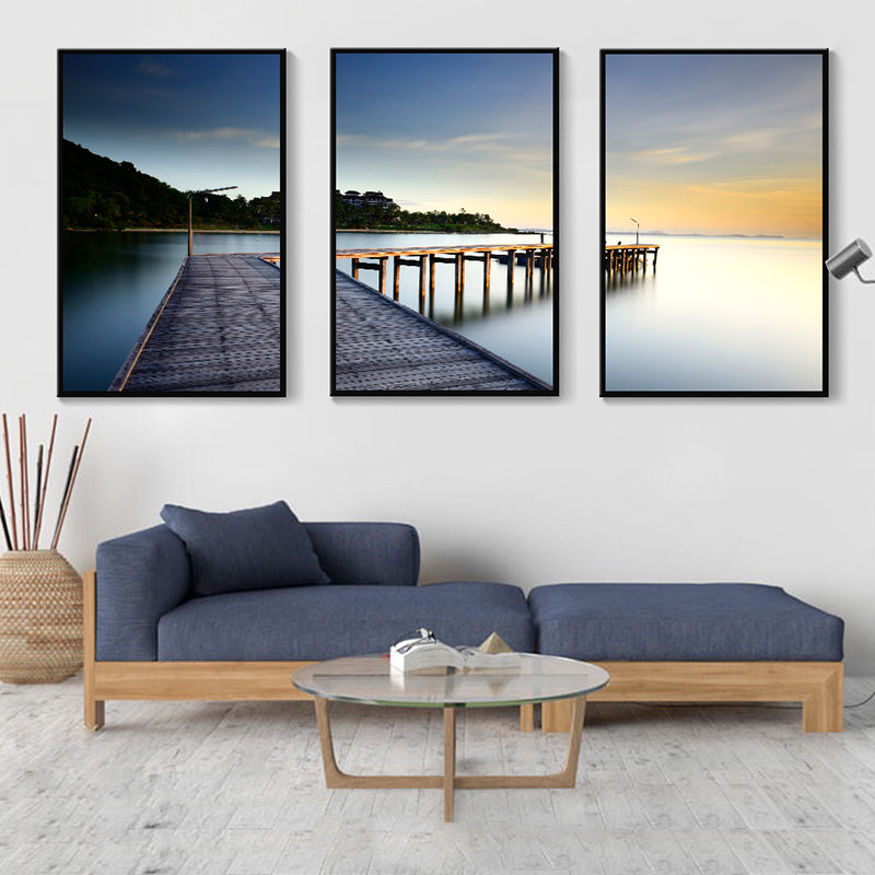 Bridge Scenery Canvas Print Multi-Piece Modern Style for Girls Bedroom Painting, Set of Three Clearhalo 'Art Gallery' 'Canvas Art' 'Contemporary Art Gallery' 'Modern' Arts' 1765920