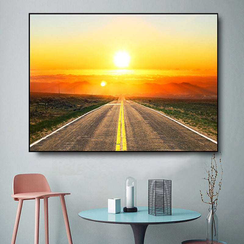 Photograph Road Wall Art Modernism Canvas Print Wall Decor in Dark Color for Bedroom Orange Clearhalo 'Art Gallery' 'Canvas Art' 'Contemporary Art Gallery' 'Modern' Arts' 1765925