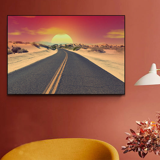 Photograph Road Wall Art Modernism Canvas Print Wall Decor in Dark Color for Bedroom Red Clearhalo 'Art Gallery' 'Canvas Art' 'Contemporary Art Gallery' 'Modern' Arts' 1765932