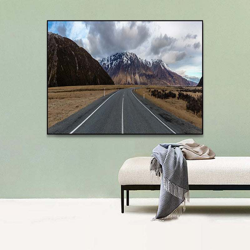 Photograph Road Wall Art Modernism Canvas Print Wall Decor in Dark Color for Bedroom Brown Clearhalo 'Art Gallery' 'Canvas Art' 'Contemporary Art Gallery' 'Modern' Arts' 1765940