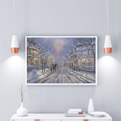 City Street Snowscape Wall Decor for Bathroom Oil Painting Canvas Art Print, Multiple Sizes Purple Clearhalo 'Arts' 'Canvas Art' 1765944