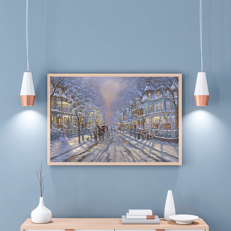 City Street Snowscape Wall Decor for Bathroom Oil Painting Canvas Art Print, Multiple Sizes Clearhalo 'Arts' 'Canvas Art' 1765945
