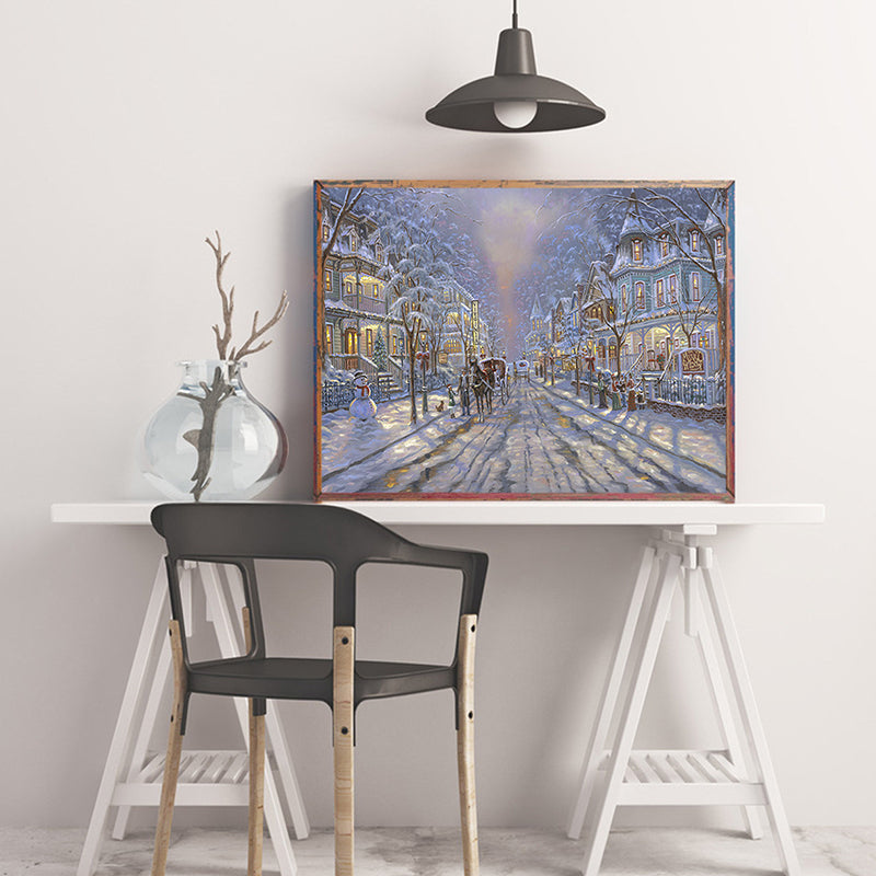 City Street Snowscape Wall Decor for Bathroom Oil Painting Canvas Art Print, Multiple Sizes Clearhalo 'Arts' 'Canvas Art' 1765946