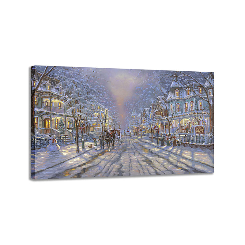 City Street Snowscape Wall Decor for Bathroom Oil Painting Canvas Art Print, Multiple Sizes Clearhalo 'Arts' 'Canvas Art' 1765947
