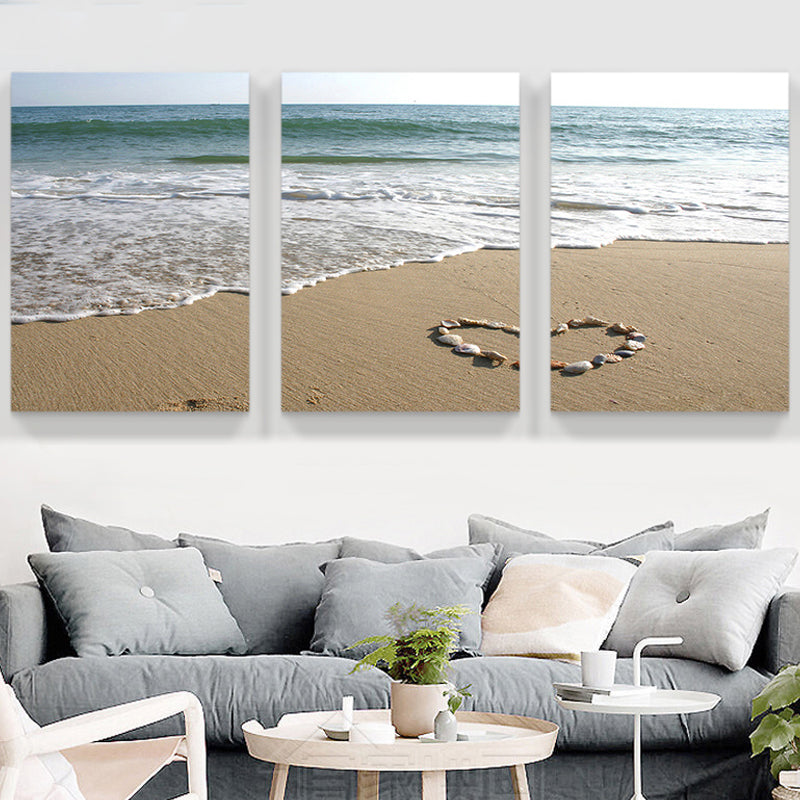 Sea Wave and Beach Art Print Tropical Multi-Piece Family Room Canvas in Brown-Blue Brown Clearhalo 'Art Gallery' 'Canvas Art' 'Coastal Art Gallery' 'Nautical' Arts' 1765958