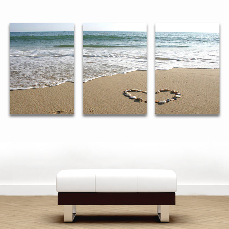 Sea Wave and Beach Art Print Tropical Multi-Piece Family Room Canvas in Brown-Blue Clearhalo 'Art Gallery' 'Canvas Art' 'Coastal Art Gallery' 'Nautical' Arts' 1765959