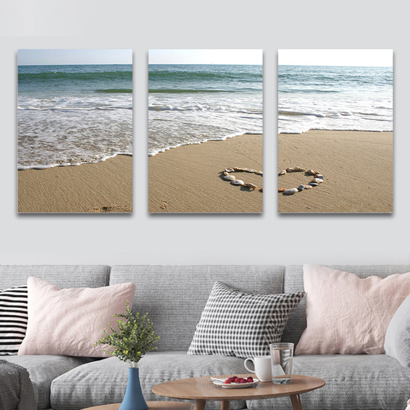 Sea Wave and Beach Art Print Tropical Multi-Piece Family Room Canvas in Brown-Blue Clearhalo 'Art Gallery' 'Canvas Art' 'Coastal Art Gallery' 'Nautical' Arts' 1765960