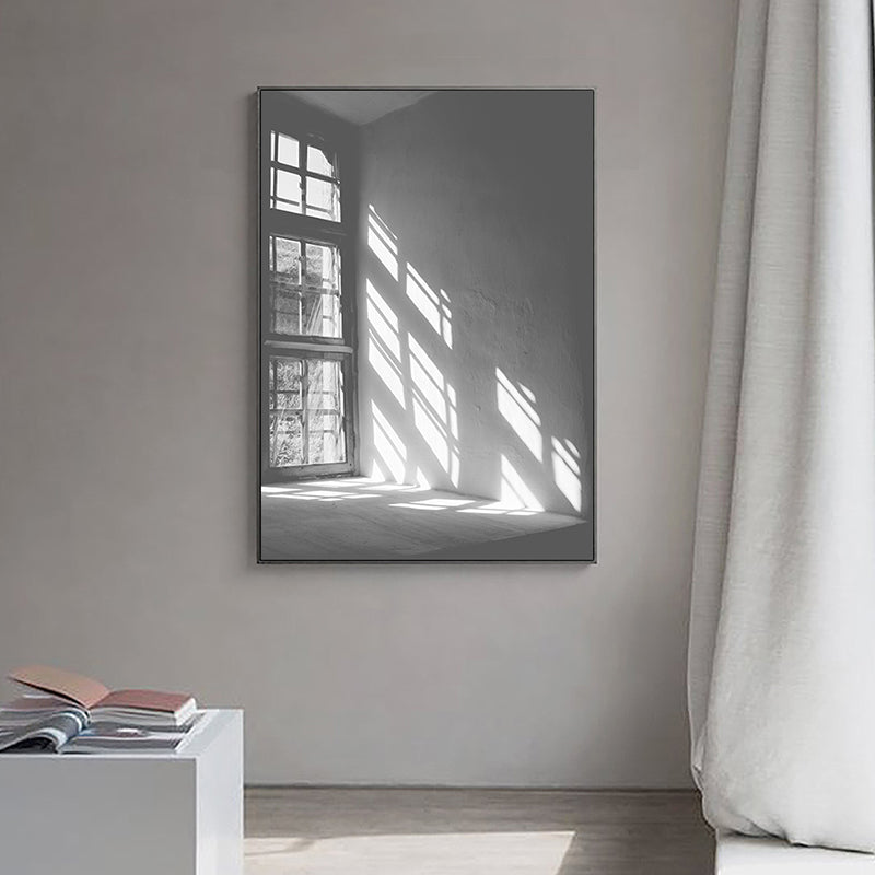 Grijze zonlicht schaduw canvas print stilleven minimalistische textureerde muurkunst voor kamer