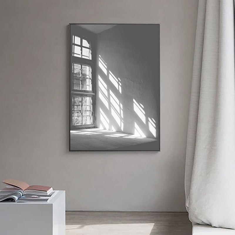 Grey Sunlight Shadow Canvas Print Still Life Minimalist Textured Wall Art for Room Grey Clearhalo 'Arts' 'Canvas Art' 1765993