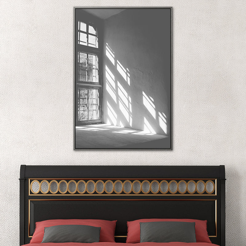 Grey Sunlight Shadow Canvas Print Still Life Minimalist Textured Wall Art for Room Clearhalo 'Arts' 'Canvas Art' 1765994