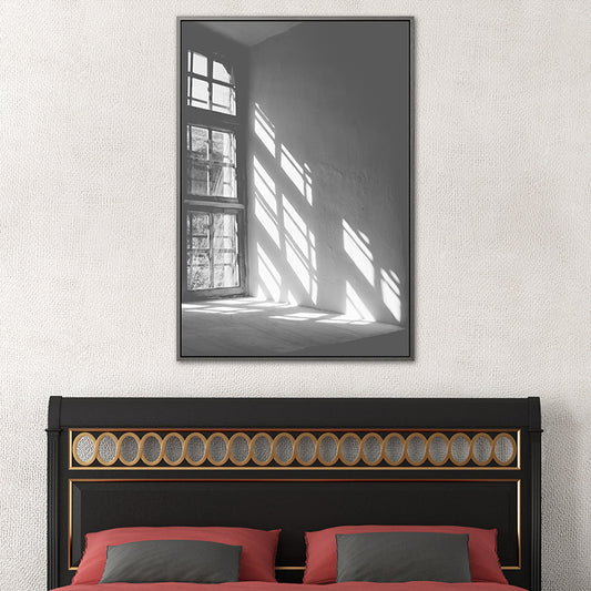 Grijze zonlicht schaduw canvas print stilleven minimalistische textureerde muurkunst voor kamer
