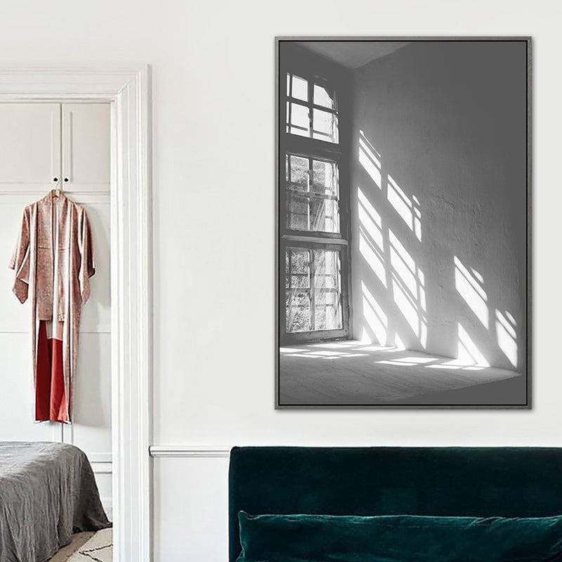 Grey Sunlight Shadow Canvas Print Still Life Minimalist Textured Wall Art for Room Clearhalo 'Arts' 'Canvas Art' 1765995