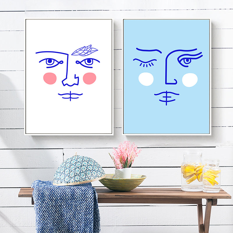 Face Line Drawing Wall Art Decor Textured Nordic Dining Room Canvas in Soft Color Clearhalo 'Arts' 'Canvas Art' 1766002
