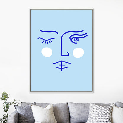 Face Line Drawing Wall Art Decor Textured Nordic Dining Room Canvas in Soft Color Blue Clearhalo 'Arts' 'Canvas Art' 1766011