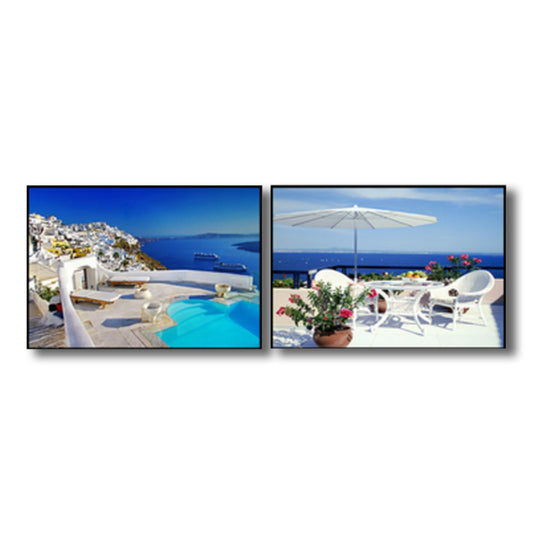 Terrace with Sea View Canvas Bedroom Photo Seascape Wall Art Print in Blue, Set of 2 Clearhalo 'Art Gallery' 'Canvas Art' 'Contemporary Art Gallery' 'Modern' Arts' 1766018