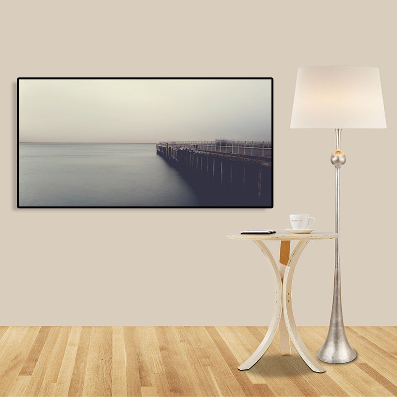 Light Color Seaside View Painting Textured Wall Art Print for Guest Room, Multiple Sizes Grey Clearhalo 'Art Gallery' 'Canvas Art' 'Coastal Art Gallery' 'Tropical' Arts' 1766041
