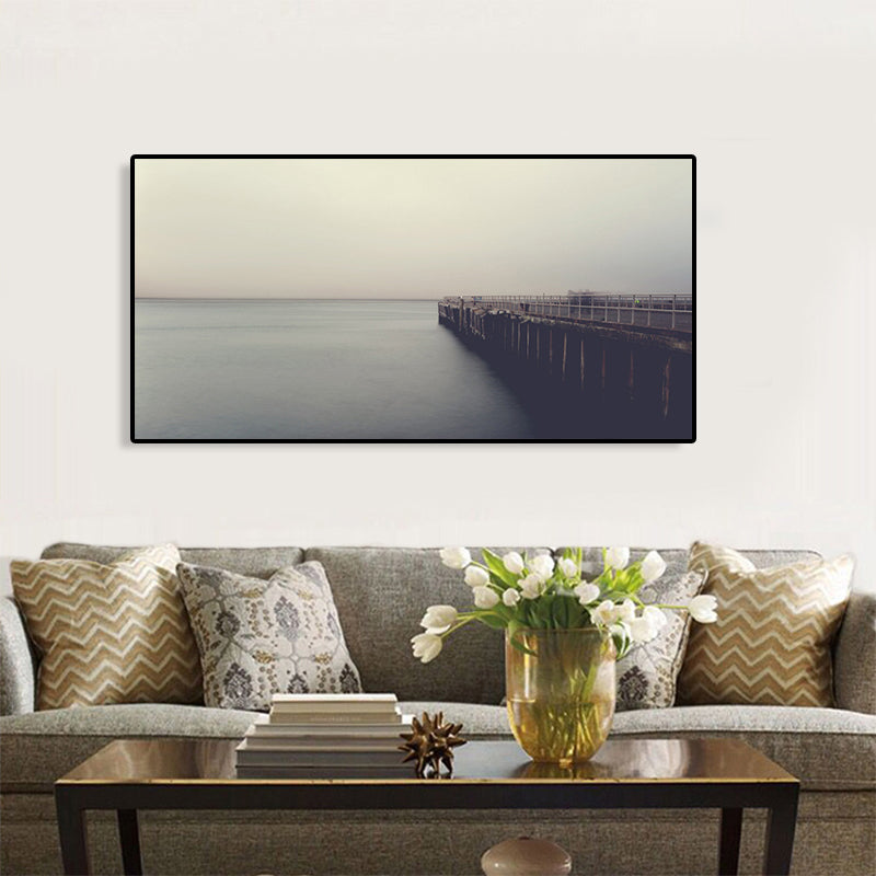 Light Color Seaside View Painting Textured Wall Art Print for Guest Room, Multiple Sizes Clearhalo 'Art Gallery' 'Canvas Art' 'Coastal Art Gallery' 'Tropical' Arts' 1766042