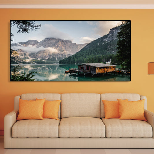 Light Color Seaside View Painting Textured Wall Art Print for Guest Room, Multiple Sizes Green
