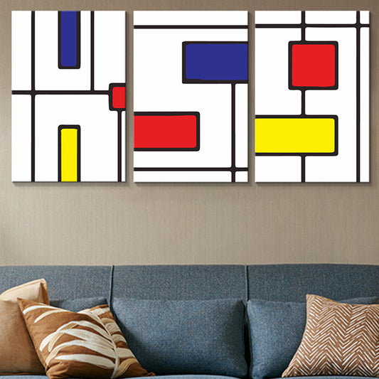 Mondrian Abstract Wall Art Print Red and Blue Minimalistic Canvas for Living Room Red Clearhalo 'Art Gallery' 'Canvas Art' 'Contemporary Art Gallery' 'Modern' Arts' 1766097