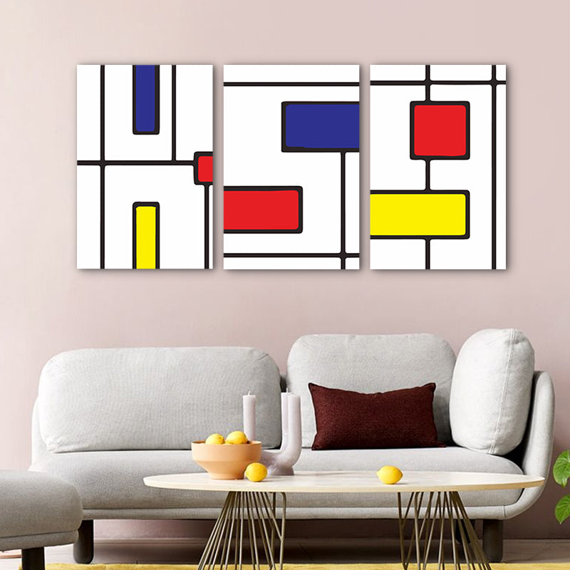 Mondrian Abstract Wall Art Print Red and Blue Minimalistic Canvas for Living Room Clearhalo 'Art Gallery' 'Canvas Art' 'Contemporary Art Gallery' 'Modern' Arts' 1766098