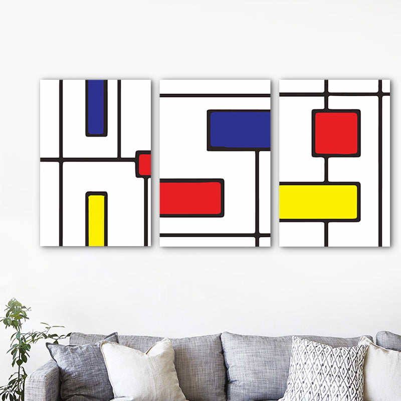 Mondrian Abstract Wall Art Print Red and Blue Minimalistic Canvas for Living Room Clearhalo 'Art Gallery' 'Canvas Art' 'Contemporary Art Gallery' 'Modern' Arts' 1766099