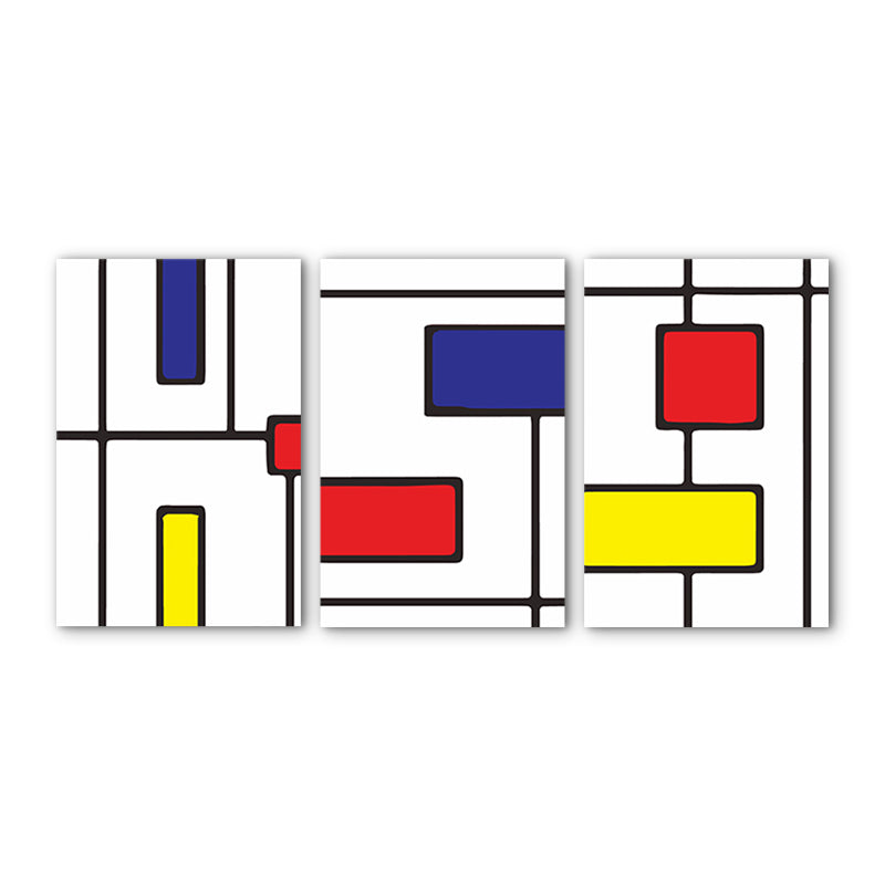 Mondrian Abstract Wall Art Print Red and Blue Minimalistic Canvas for Living Room Clearhalo 'Art Gallery' 'Canvas Art' 'Contemporary Art Gallery' 'Modern' Arts' 1766100