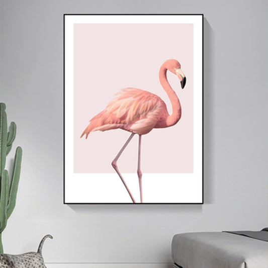 Pink Flamingo Canvas Art Textured Tropical Girls Bedroom Wall Decor, Multiple Sizes Pink Clearhalo 'Art Gallery' 'Canvas Art' 'Coastal Art Gallery' 'Tropical' Arts' 1766119