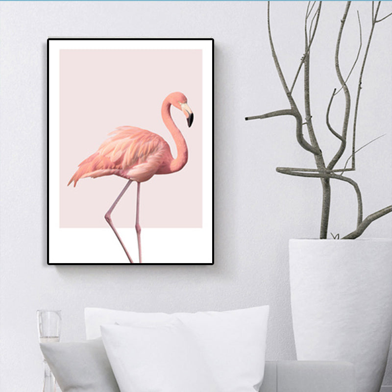Pink Flamingo Canvas Art Textured Tropical Girls Bedroom Wall Decor, Multiple Sizes Clearhalo 'Art Gallery' 'Canvas Art' 'Coastal Art Gallery' 'Tropical' Arts' 1766120