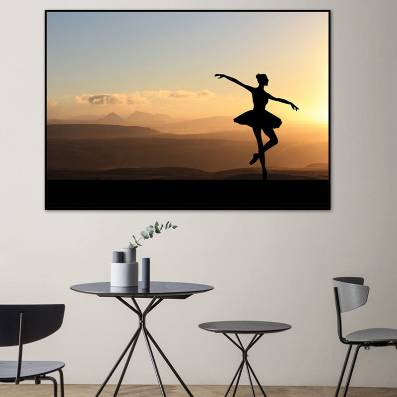 Beautiful Photo Sunset Ballerina Canvas Wall Art for Girls Bedroom, Pastel Color Brown Clearhalo 'Art Gallery' 'Canvas Art' 'Contemporary Art Gallery' 'Modern' Arts' 1766140