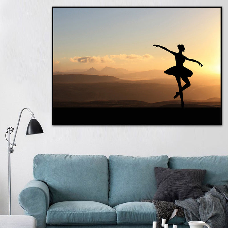Beautiful Photo Sunset Ballerina Canvas Wall Art for Girls Bedroom, Pastel Color Clearhalo 'Art Gallery' 'Canvas Art' 'Contemporary Art Gallery' 'Modern' Arts' 1766142