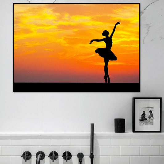 Beautiful Photo Sunset Ballerina Canvas Wall Art for Girls Bedroom, Pastel Color Orange Red Clearhalo 'Art Gallery' 'Canvas Art' 'Contemporary Art Gallery' 'Modern' Arts' 1766147