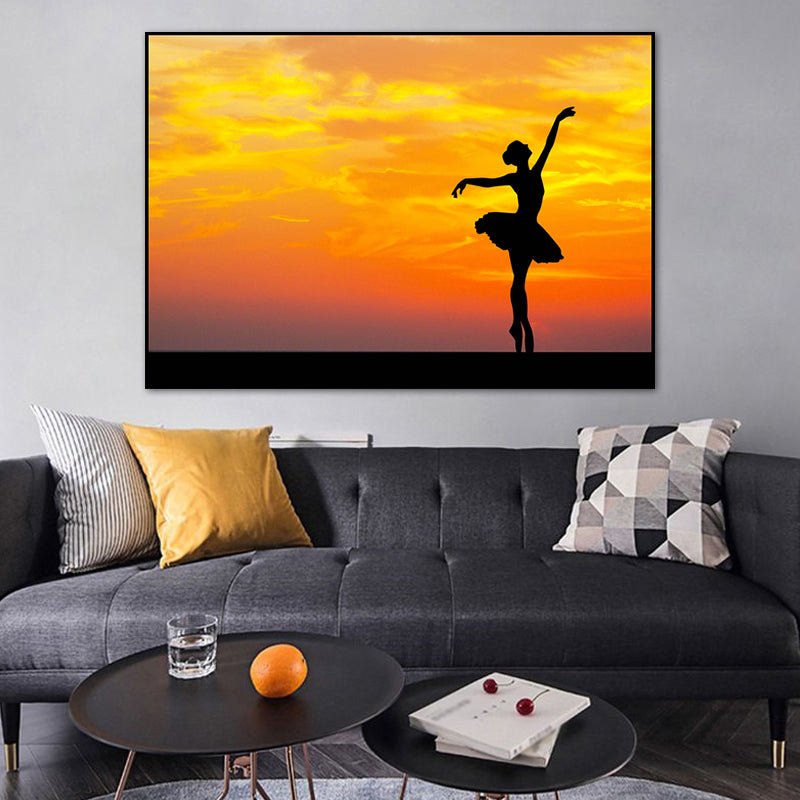 Beautiful Photo Sunset Ballerina Canvas Wall Art for Girls Bedroom, Pastel Color Clearhalo 'Art Gallery' 'Canvas Art' 'Contemporary Art Gallery' 'Modern' Arts' 1766148