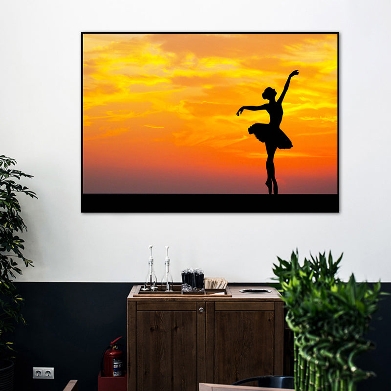 Beautiful Photo Sunset Ballerina Canvas Wall Art for Girls Bedroom, Pastel Color Clearhalo 'Art Gallery' 'Canvas Art' 'Contemporary Art Gallery' 'Modern' Arts' 1766149