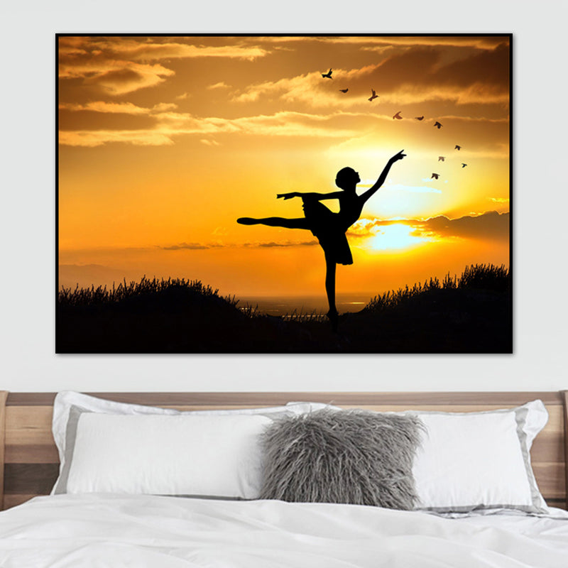 Beautiful Photo Sunset Ballerina Canvas Wall Art for Girls Bedroom, Pastel Color Clearhalo 'Art Gallery' 'Canvas Art' 'Contemporary Art Gallery' 'Modern' Arts' 1766152