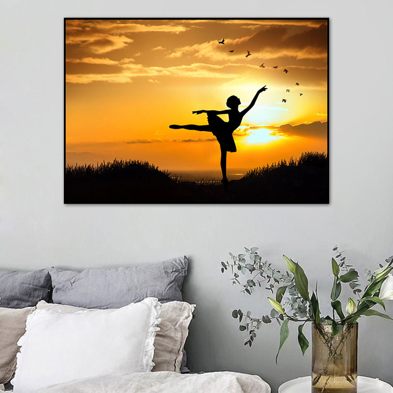 Beautiful Photo Sunset Ballerina Canvas Wall Art for Girls Bedroom, Pastel Color Clearhalo 'Art Gallery' 'Canvas Art' 'Contemporary Art Gallery' 'Modern' Arts' 1766153