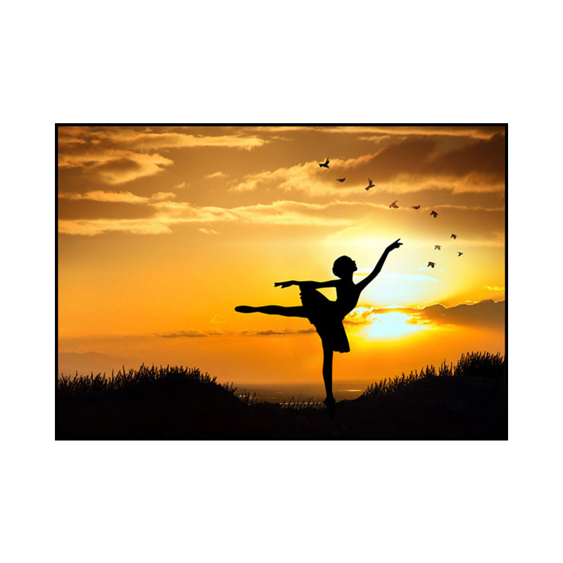 Beautiful Photo Sunset Ballerina Canvas Wall Art for Girls Bedroom, Pastel Color Clearhalo 'Art Gallery' 'Canvas Art' 'Contemporary Art Gallery' 'Modern' Arts' 1766154